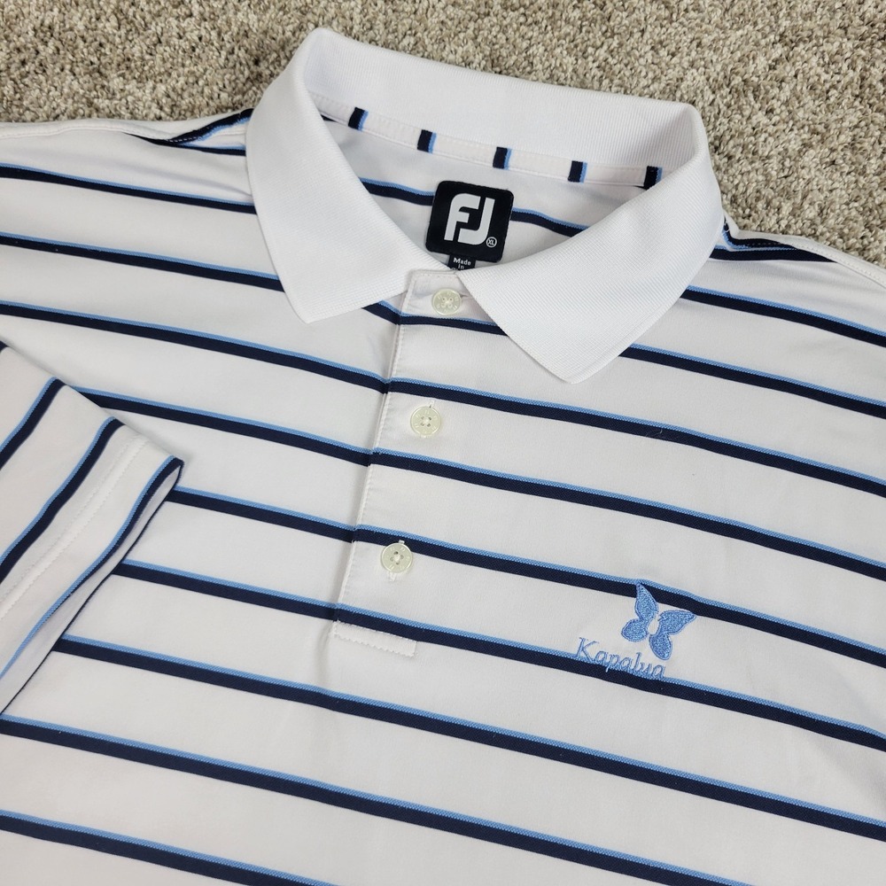 FootJoy Kapalua Mens XL White Blue Striped Performance Stretch Golf Polo SS